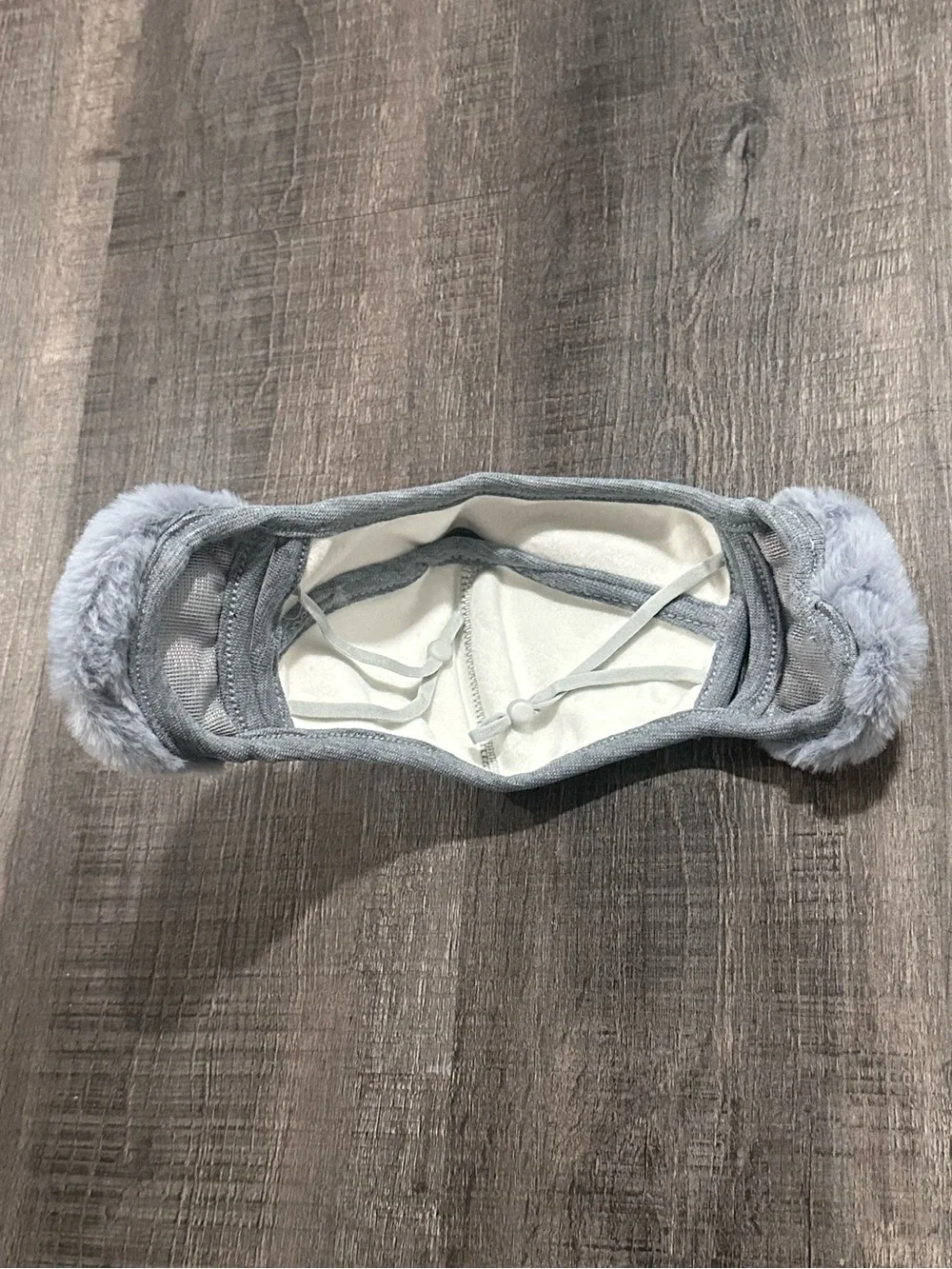 💞 New Gray Fleece Ear Warmer Face Mask with Fur Ear Pads for Winter Sports